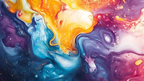Multicolored liquid pigments interact in layered swirling motion