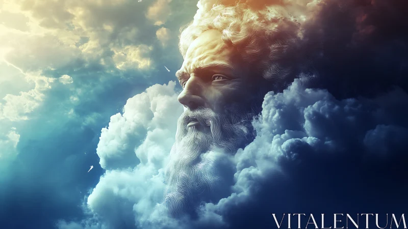 Skyfather gazes from storm-carved clouds of memory.