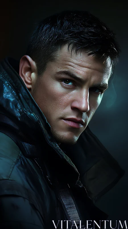 High-contrast male portrait with directional rim lighting and bokeh