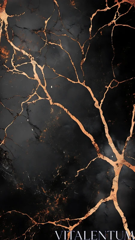 Dark surface with copper fracture lines in vertical layout.