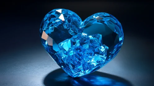 Blue Crystal Heart Form with Faceted Refractive Geometry.