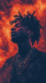 Portrait of hip hop artist in red smoke and shadow glow.