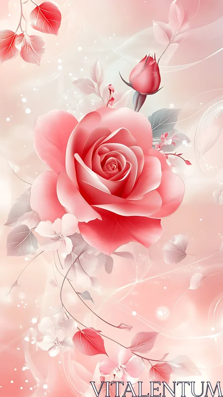 Pink Rose Garden Bloom Digital Art Composition.