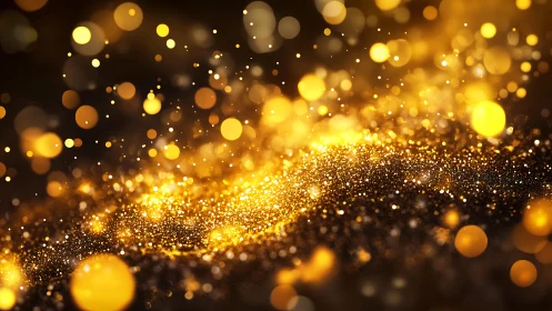 Glittering Gold Bokeh Lights Abstract Background, Festive Style.