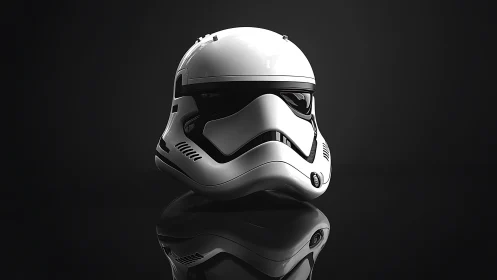 Sleek white sci fi helmet rests boldly against dark void