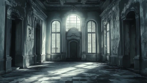 Soft morning light gently returns to a forgotten grand hall