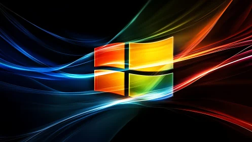 Luminous window emblem with flowing neon light trails.