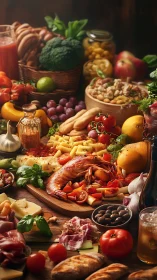 High-resolution Mediterranean antipasto spread with seafood and produce