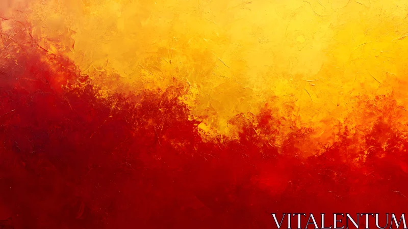 Fiery Abstract Painting with Bold Red and Yellow Hues.