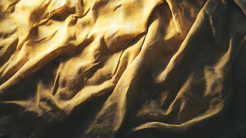 Golden fabric folds catch angled sunlight, deep texture.