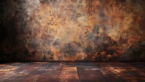 Rustic textured wall meets distressed wooden floor