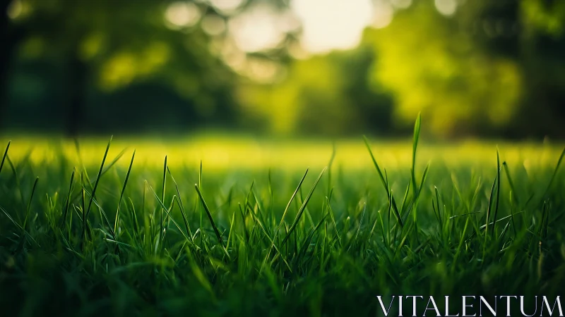 Close-up of Fresh Green Grass in Sunlit Park, Nature Photography.
