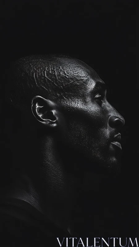 Profile portrait shows side-lit male head in deep shadow