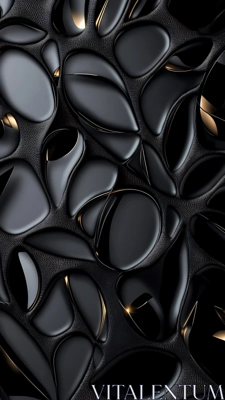 Black liquid forms merge over gold-lit textured surface.