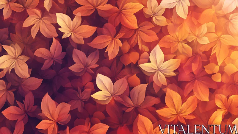 Digital floral pattern displays layered orange foliage forms