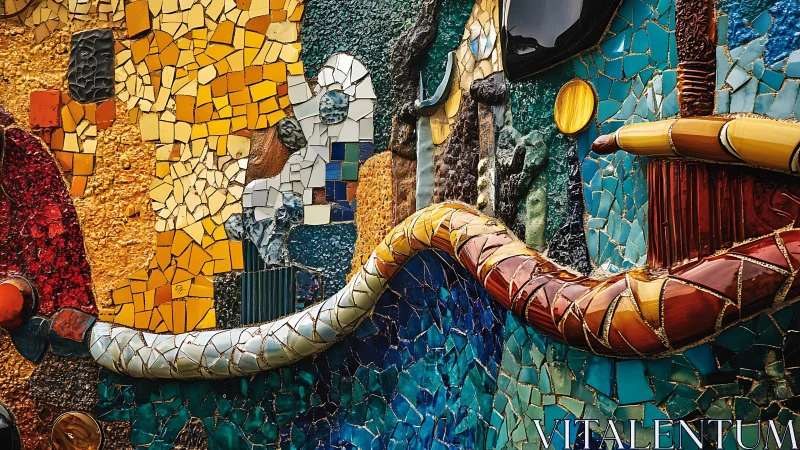 Colorful mosaic wall curving with playful, storybook charm.
