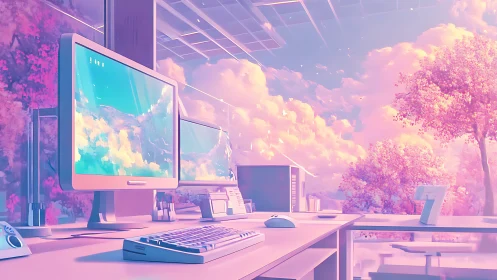 Cloud-dreamt workstations lean into a pastel twilight horizon