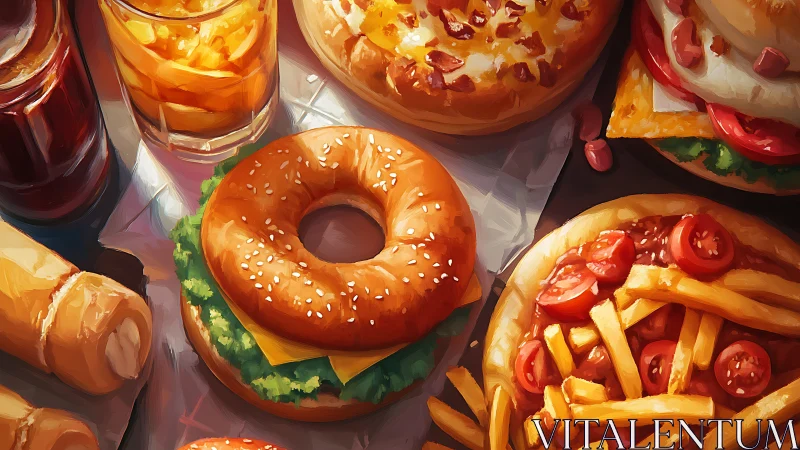 Snack-table galaxy orbits bagel burgers and glowing fries