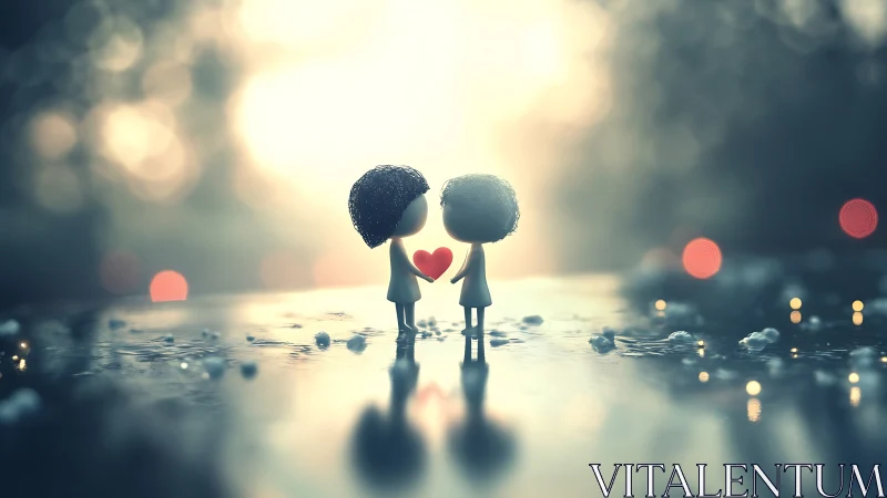 Two figures with heart symbol positioned in water environment