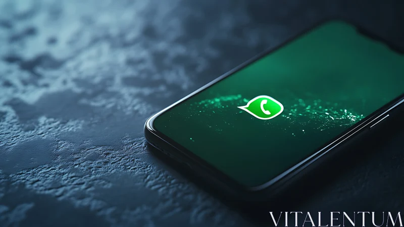 Photorealistic smartphone surface shot with messaging app icon focus.