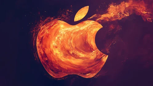 Incandescent Apple Logo Burning in Flame Effects.