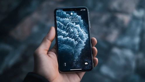 Smartphone lock screen displaying digital wave texture pattern