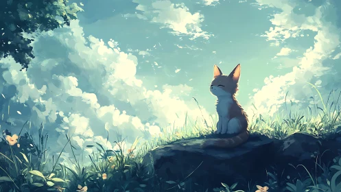 Solitary Fox Dreams Upon a Sunlit Hillside