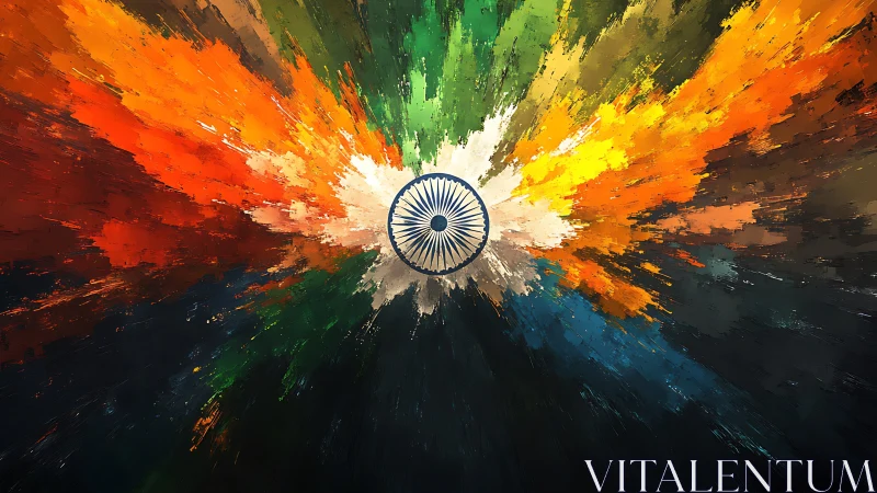 Radial abstraction of Indian tricolour with Ashoka Chakra.