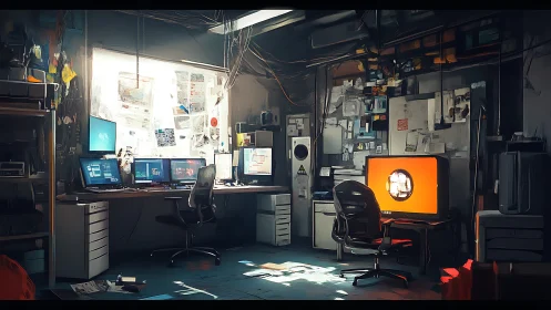 Midnight coders orbit glowing screens in a cluttered lair