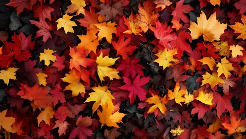 Crimson, amber, and gold leaves chatter across forest floor
