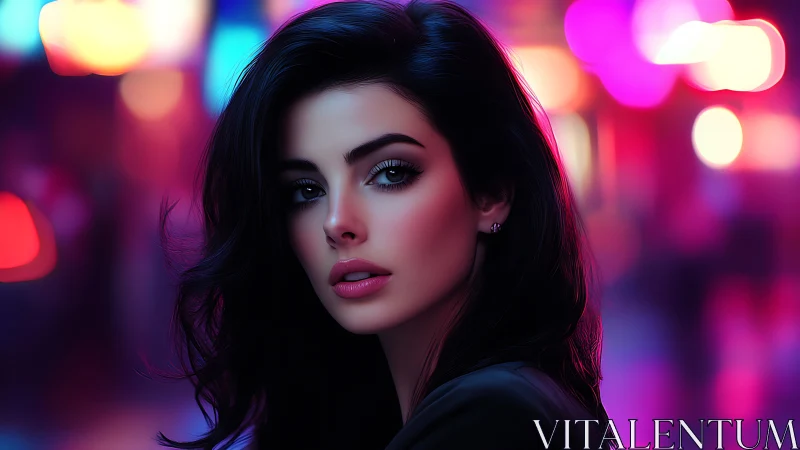Neon city portrait glows with soft light and quiet charm