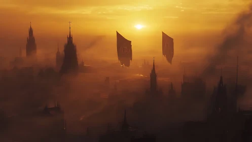 Sunlit war banners drift above a dreaming gothic empire