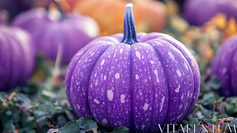 Macro study of speckled purple pumpkin under shallow depth of field