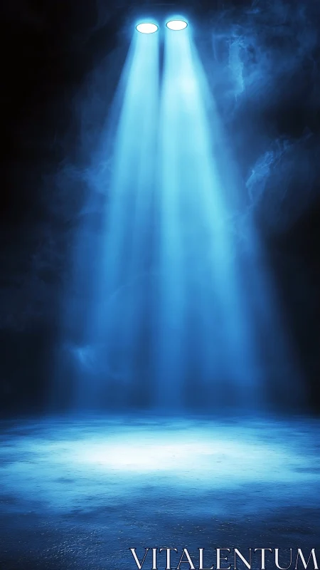 Twin blue spotlights carve volumetric beams through mist