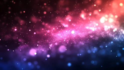 Gentle galaxy of pink and blue lights drifting in space.
