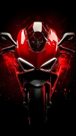Red superbike front view glows with aggressive neon drama
