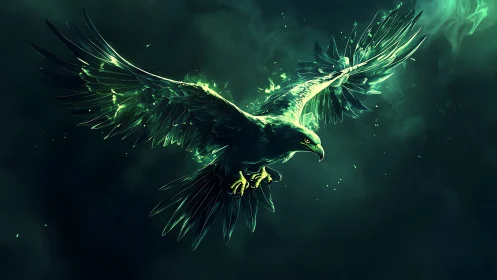 Majestic glowing eagle in mid-flight, digital fantasy art style.