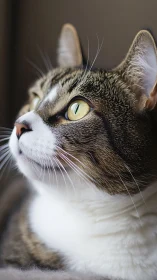 Tabby Cat Portrait with Directional Gaze and Selective Focus.
