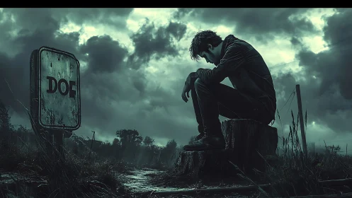 Storm-soaked memories perch on a stump at the town edge