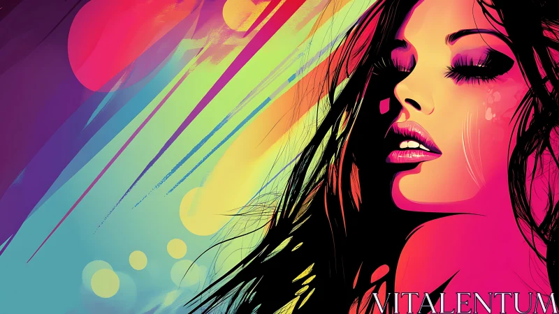 Neon-lit female portrait in vivid abstract gradient color field.