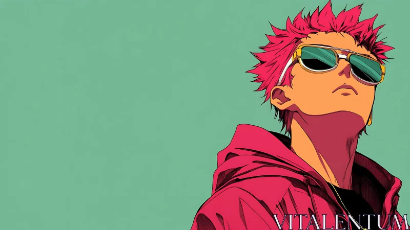 Chromatic anime portrait with high-contrast cel shading geometry.