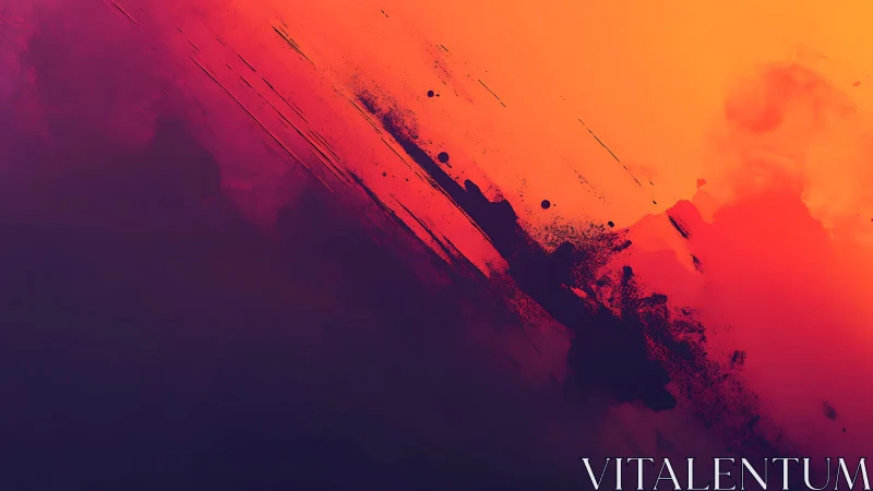 Vibrant abstract painting with bold orange and purple gradients.