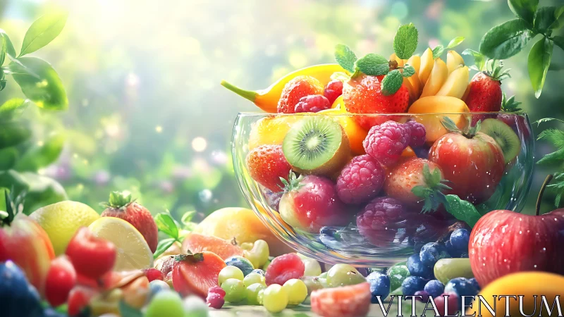 Sunlit fruit carnival in a glass bowl of garden brightness.