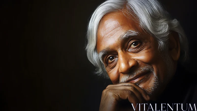 Portrait of smiling elderly man with gentle studio lighting.