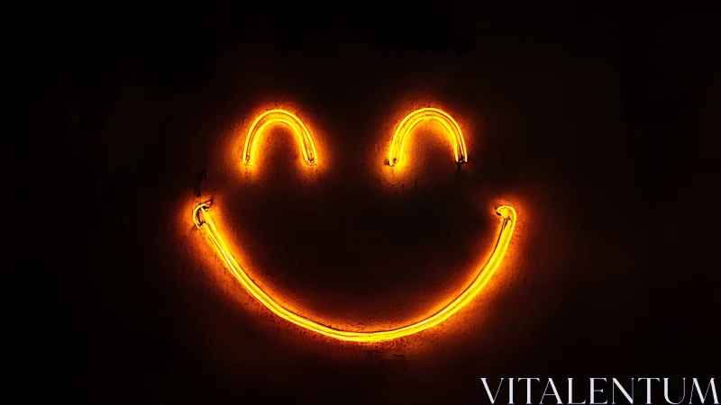 Neon smiley face glowing on dark minimalist background.