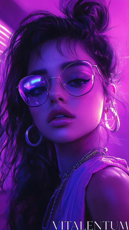 Neon magenta portrait with reflective glasses and rim lighting.