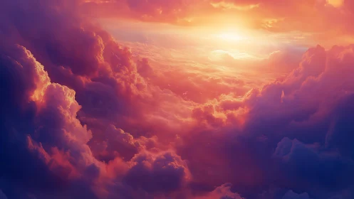 Sunlit clouds glowing in soft pink and golden evening light.