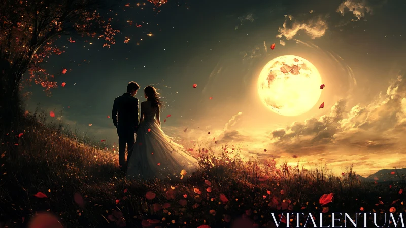 Moonlit Romance Beneath the Golden Sky.