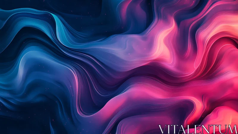 Neon magenta and cyan fluid waveforms in layered abstract field