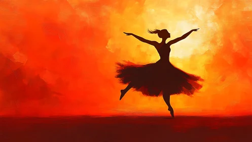 Silhouetted ballerina rotates against high-intensity warm gradient field